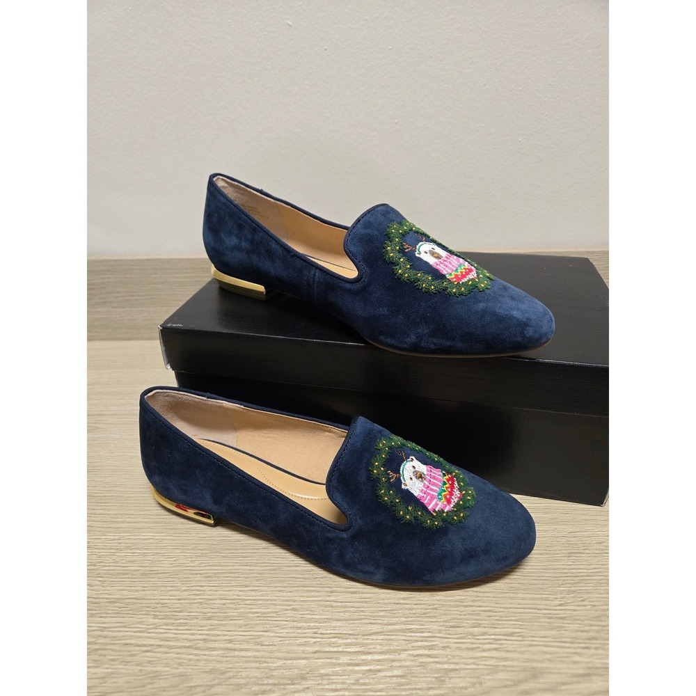 Talbots Ryan Novelty Loafers Indigo Blue Suede Polar Bear Holiday Flats 7.5M